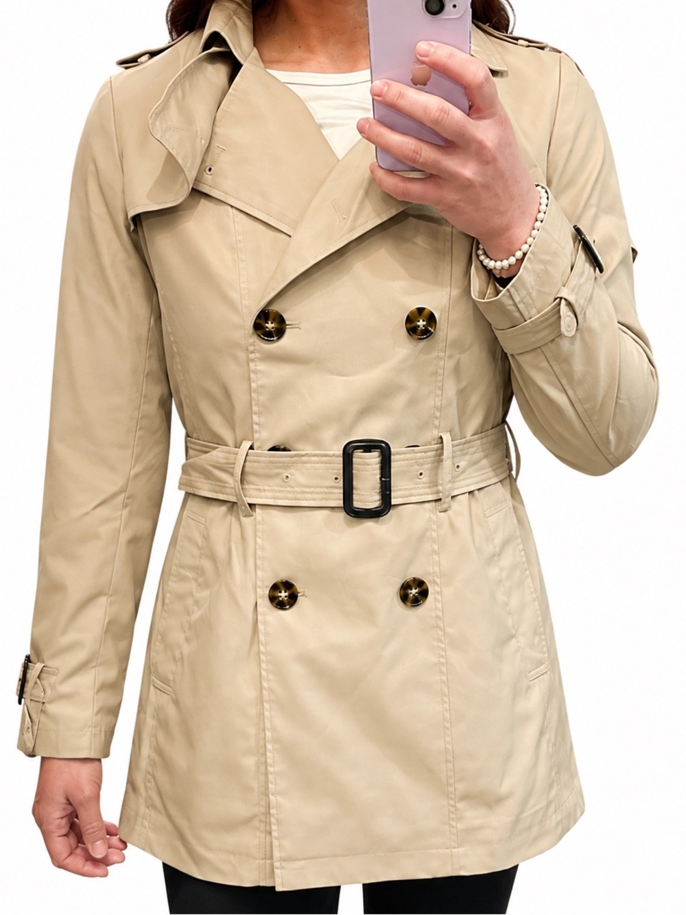 Orolay Beige Double Breasted Belted Trench Coat Women’s Size S